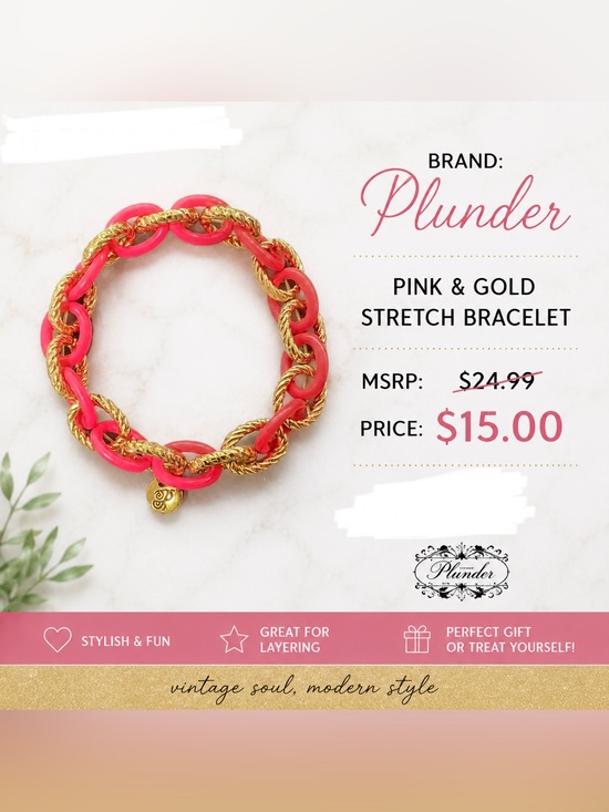 Plunder Jewelry - Plunder Hot Pink and Gold Chain-Link Stretch Bracelet